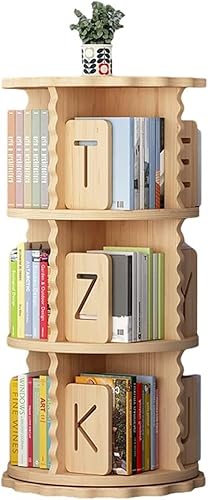 Bücherregal 360 Grad drehbar, Massivholz rund drehbar bodenstehend, Haushaltslagerregal Organizer Schrankregal for Home Office (Color : Wood, Size : 50 * 98cm)