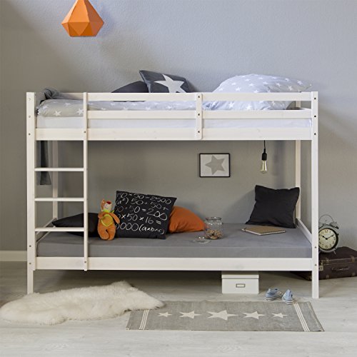 Homestyle4u 1431, Etagenbett für Kinder inkl. Lattenrost, Kinderbett 90x200 weiß, Holz