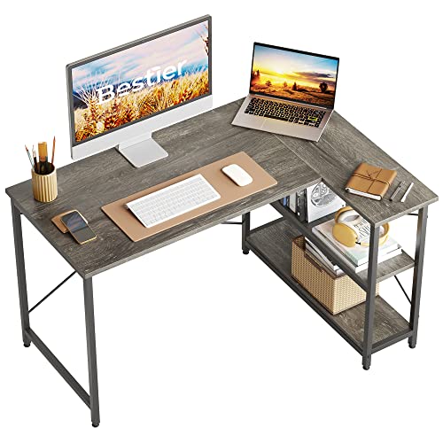 Bestier Computertisch mit Ablagefächern Schreibtisch Kleiner L-förmiger Eckschreibtisch mit Regalen 120CM Umkehrbarer Computertisch Schreibtisch mit Bücherregal für Heimbüro Kleiner Raum
