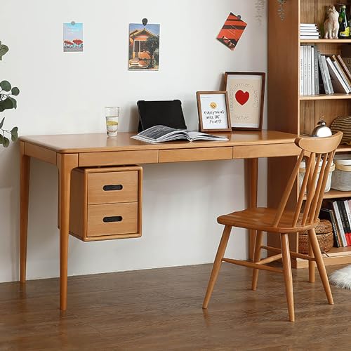YSYJ Moderner Computertisch aus Massivholz mit 2 Schubladen, Schreibtisch, Arbeitsstation, Kleiner Arbeitstisch, Schminktisch für das Heimbüro