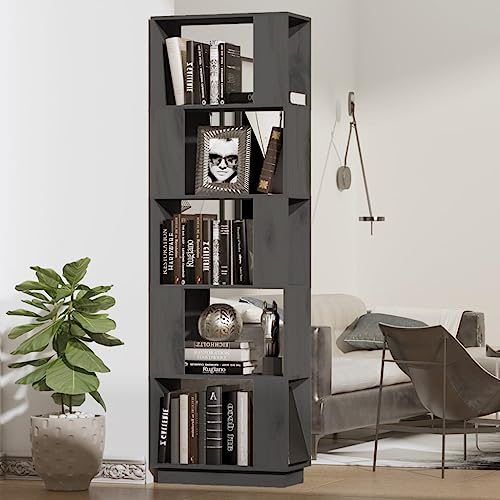 UTSRABFA Vitrinenschrank Standregal Industrial Regal CD Regal Bücherregal/Raumteiler Grau 51x25x163,5 cm Massivholz Kiefer Geeignet für Küche, Speisekammer, Diele, Balkon