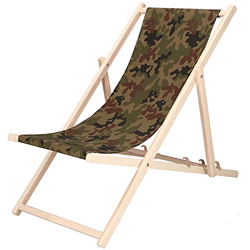 SPRINGOS Liegestuhl klappbar Sonnenliege für und kleinen Balkon Sicherheitssystem 3 Positionen Klappbar Holzliegestuhl mit Textilgewebe
