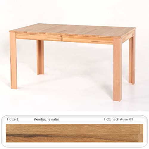 hochwertiger Ausziehtisch Percy 86 bis 220 cm Esstisch Küchentisch Massivholztisch Verschiedene Größen Tischplatte mit Mittelauszug, Holzart:Kernbuche lackiert, Größe:86(126) x 80cm Mittelauszug