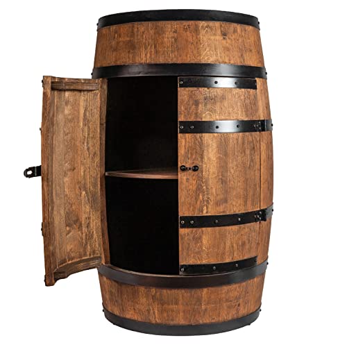 CREATIVE COOPER Weinfass Stehtisch mit Tür - Alkoholschrank Flaschenregal Holz Regale - Holzfass - Fassmöbel - Wine Rack - Wineregal - Weinbar - Fass bar mit Tür - Fassbar minibar 80Cm High (Wenge)