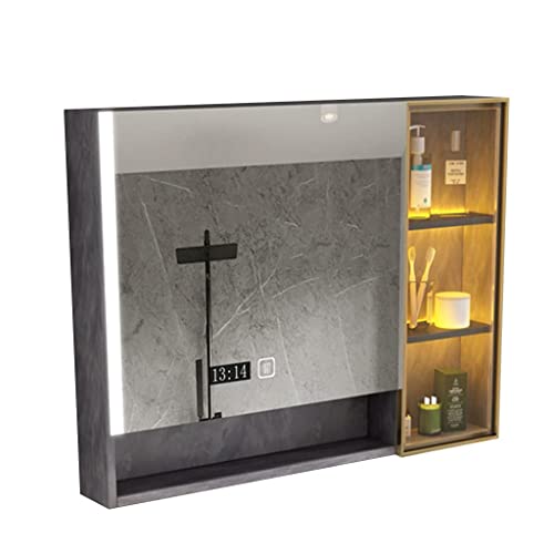 Samnuerly Massivholz-Spiegelschrank , intelligenter Badezimmer-Spiegelschrank , WC-Kosmetikspiegel mit Heller Wand-Spiegelbox (schwarz 70 x 70 cm)