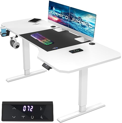 JUMMICO HöHenverstellbarer Schreibtisch Weiß 160 x 75 cm L-förmiger Schreibtisch Höhenverstellbar Elektrisch mit Memory-Steuerung,Ergonomi e Gaming Tisch mit Becherhalter, Haken (Weiß) …