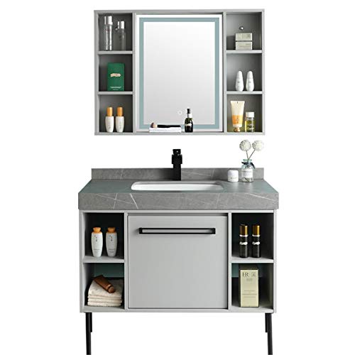 Waschbeckenschrank Einfache Rockboard Badezimmerschrank Spiegelkabinett Kombination Eitelkeit Massivholz Badezimmerschrank Set Badezimmermöbel (Color : Gray, Size : 50x100x85cm)