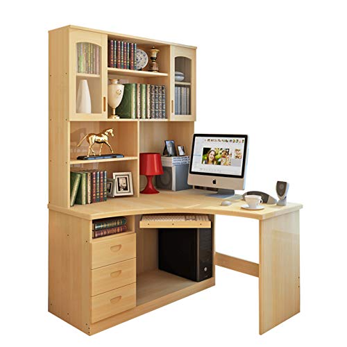 JiaQi L-Shaped Computer Desk,Ecke Im Home Office Mit Bücherregalen,Moderne Design Mit Shelves and Schubladen Massivholz Laptop-Tisch-b