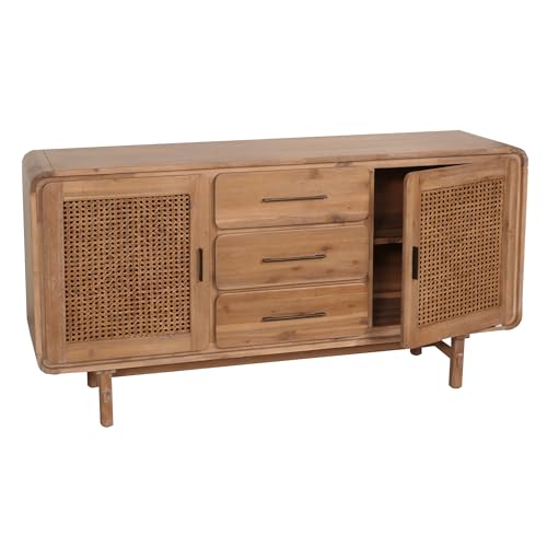 Mendler HWC M47, Schrank, Staufächer Schublade, Rattan Akazie Massiv Holz gebeizt 83x160x45cm 47kg