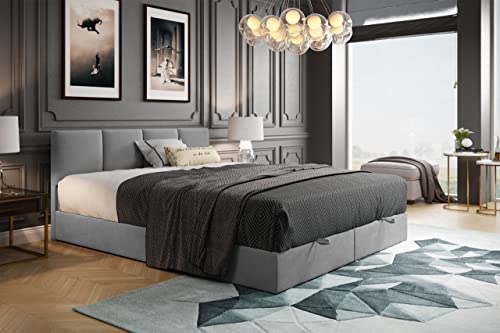 ROYAL Boxspringbett mit Bettkasten und Topper (140 x 200 cm, Grau)