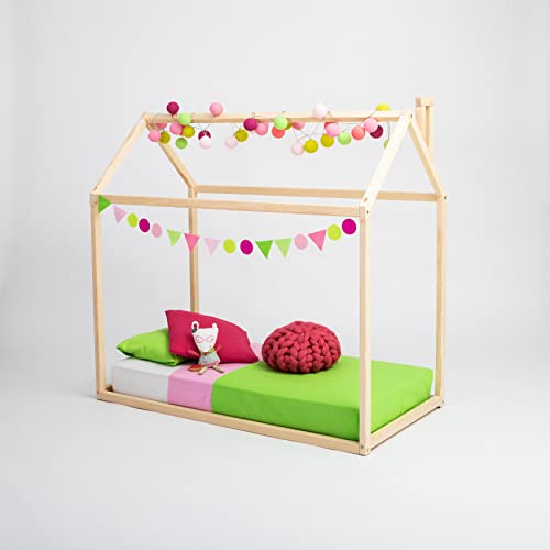Sweet Home From Wood Montessori Bett – Holzhausbett für Kleinkinder und Kinder. Skandinavisches Design Bodenbettrahmen für Kinderzimmer. (Natürliche Farbe)