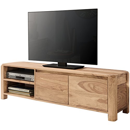FineBuy Lowboard Massivholz Kommode 140 cm TV-Board Ablage-Fächer Landhaus-Stil Unterschrank 40 cm TV-Möbel
