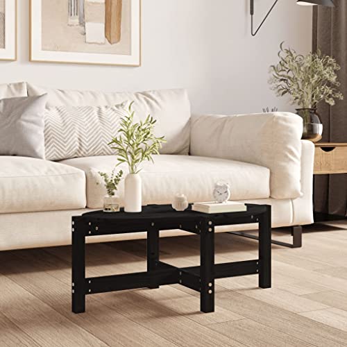 WEMYUFURN Couchtisch Schwarz 87x48x35 cm Massivholz Kiefer, Couchtisch, Wohnzimmertisch, Beistelltisch - für Wohnzimmer und Büro - Mittelpunkt für Ihr Zuhause