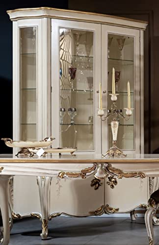 Casa Padrino Luxus Barock Vitrine Cremefarben/Weiß/Gold - Handgefertigter Massivholz Vitrinenschrank mit 2 Glastüren - Barock Möbel