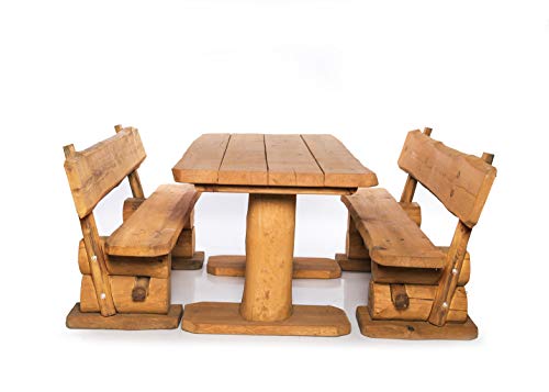 Massive rustikale Sitzgarnitur 4-Sitzer - Gartengarnitur - Aus heimischer Kiefer - Mit Holzschutzlasur behandelt (120 cm)