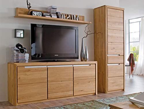 Wohnwand Pisa 34 Eiche Bianco massiv 3-teilig Medienwand TV-Wand Wohnzimmer TV-Möbel