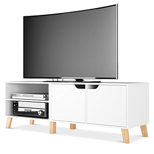 Homfa Fernsehtisch Schrank Tisch Möbel Lowboard Board Fernsehschrank Holz weiß 140x40x48cm