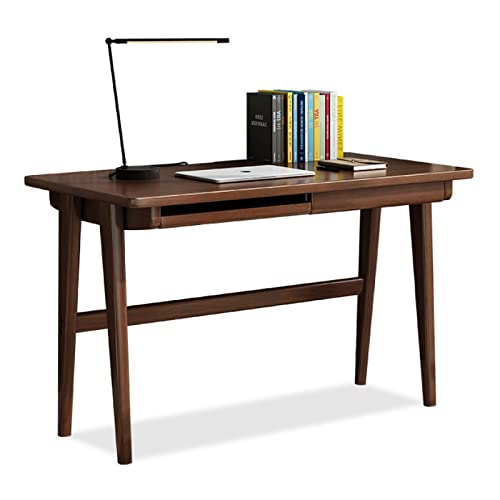 DETMOL Massivholz-Computertisch, Heimbüro-Schreibtisch mit Schubladen und Tastaturfach Mid Century Modern 47 Zoll Schreibtisch Workstation,Walnut