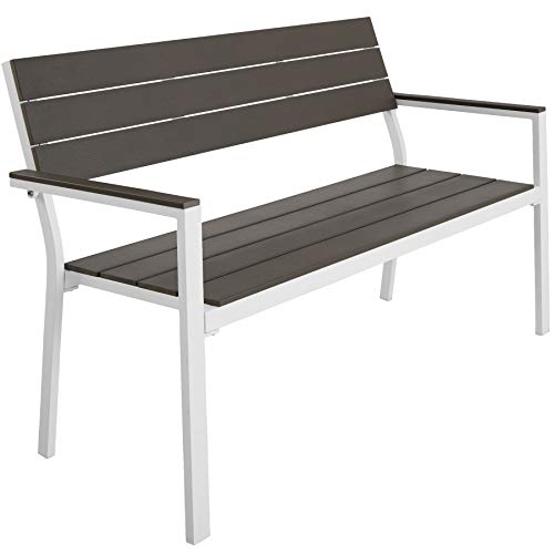 TecTake 800796 Gartenbank in Holzoptik, Sitzbank für Garten, Balkon und Terrasse, bis 250 kg belastbar, 2-Sitzer Parkbank, 128 x 59 x 88 cm - Diverse Farben - (Hellgrau-Weiß | Nr. 403547)