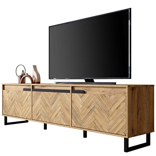 Newroom TV Lowboard Bartex Eiche Fischgrätenmuster TV Schrank Modern Klassisch - 186,4x53,8x42 cm (BxHxT) - Fernsehtisch TV Board Rack - [Melami.Four] Wohnzimmer Schlafzimmer