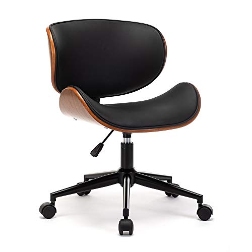 Mingone Bürostuhl Holz Computerstuhl Schreibtischstühle Leder Drehstuhl 360° Höhenverstellbar Design Home Office Chair mit Rückenlehne?Schwarz bis 130kg