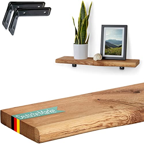 Villanord® Wandregal aus Deutscher Eiche - Rustikal mit Baumkante (40cm) - Massivholz Wandboard - Holz