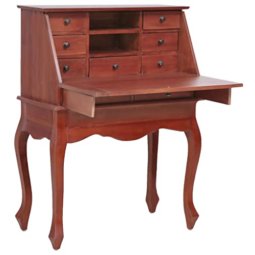 Hommdiy Massivholz Mahagoni Schreibtisch mit Fächern und Schubladen im Vintage-Stil, elegant, robust mit ausziehbarem Regal, Couchtisch Schreibtisch Braun