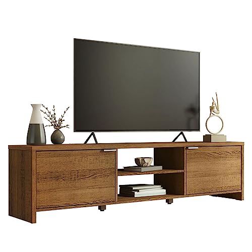 Madesa TV Schrank, Modernes TV Lowboard mit 2 Türen für Wohn- und Schlafzimmer für TV bis 75 Zoll, 180 x 39 x 47 cm, aus Holz - Rustikal