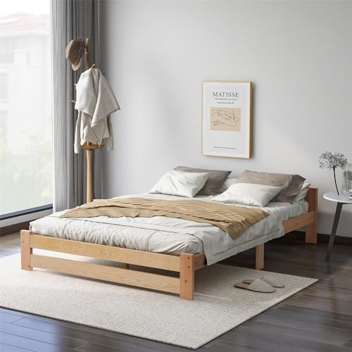 VRYGLEN Massivholz Bett 140x200 mit Kopfteil & Lattenrost - Futonbett in natürlicher Ausführung für EIN gemütliches Schlaferlebnis
