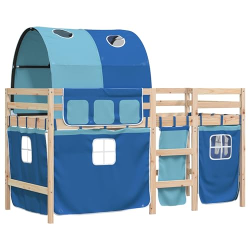 vidaXL Kinderhochbett mit Tunnel Blau 90x190 cm Massivholz Kiefer