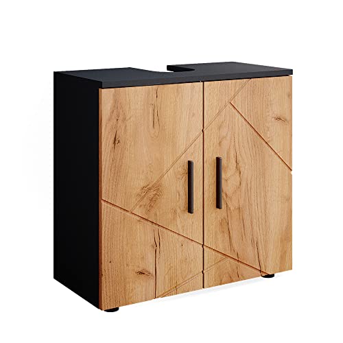 Vicco Waschbeckenunterschrank Waschtischunterschrank Badschrank Irma modern Badezimmer Schrank Badezimmermöbel Badmöbel Schrankschublade Schranktür Schrankfach (Anthrazit-Eiche, 60cm)