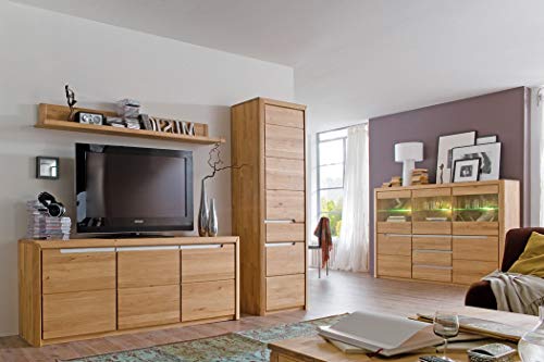 expendio Wohnzimmer Pisa 56 Eiche Bianco massiv 4-teilig Wohnwand Highboard Wohnmöbel