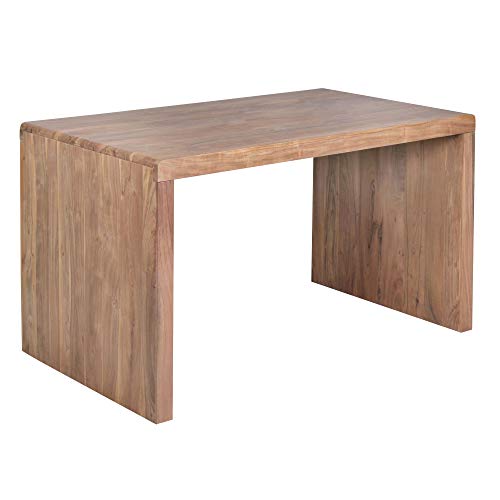 FineBuy Schreibtisch Massiv-Holz Akazie 160 cm Computertisch Echtholz Design Ablage Büro-Tisch Landhaus-Stil Natur-Produkt Büro-Möbel dunkel-braun Modern Büroeinrichtung rechteckig 76 cm hoch