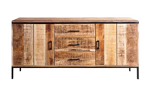 SAM Kommode Arta 3 by Wolf Möbel, Mangoholz massiv, Sideboard mit 2 Türen & 3 Schubladen, Metallelemente & Griffe, 160 x 80 x 40 cm