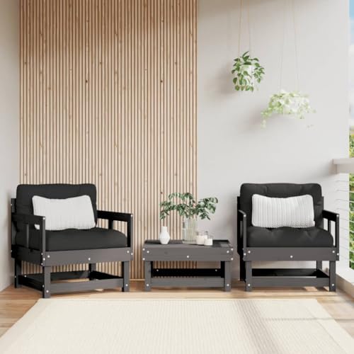 TALCUS Wohnmöbel Gartenstühle Gartenstühle mit Kissen 2 Stück Grau Massivholz Kiefer