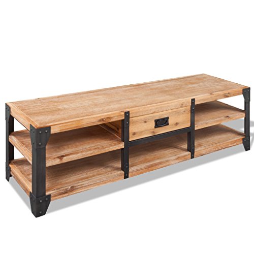 Festnight TV-Lowboard TV-Schrank aus Massives Akazienholz Fernsehschrank Fernsehtisch mit einer Schublade Lowboard TV Tisch Möbel Board 140 x 40 x 45 cm Braun und Schwarz