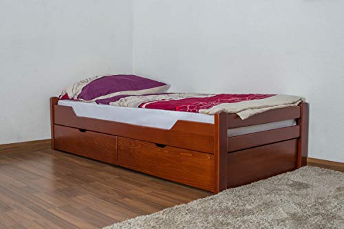 Einzelbett/Funktionsbett  Easy Premium Line  K1/1n inkl 2 Schubladen und 2 Abdeckblenden, 90 x 200 cm Buche Vollholz massiv Kirschfarben