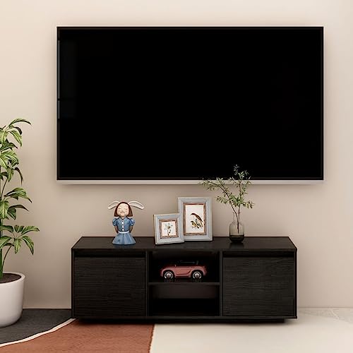 Youuihom TV-Schrank Aufbewahrungsschrank Wohnzimmer-TV-Schrank Sideboard Schwarz 110x30x40 cm Massivholz Kiefer Geeignet für Eingang, Arbeitszimmer, Wohnzimmer, Esszimmer