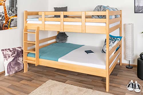 Etagenbett Stockbett 140 x 200 cm  Easy Premium Line  K24, Kopf- und Fußteil gerade, Buche Massivholz Natur lackiert, teilbar