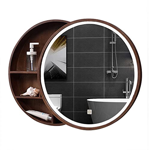 Spiegelschränke beleuchteter Massivholz-Smart-Storage- Schiebe-Badezimmer-Badezi mmer-Ankleidewand-hängen der runder Spiegel-Spiegelschrank (Farbe: B, Größe: 60 * 60 cm)