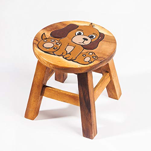 Kinderhocker, Schemel, Kinderstuhl massiv aus Holz mit Tiermotiv Hund , 25 cm Sitzhöhe für unsere Kindersitzgruppe