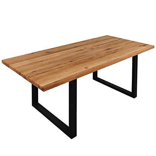 Staboos Esszimmertisch Massivholz - hochwertiger Holztisch Eiche wild 180x90x75 cm O-Gestell Esstisch - Büro Tisch - Handarbeit Holz Tisch mit Bioöl poliert