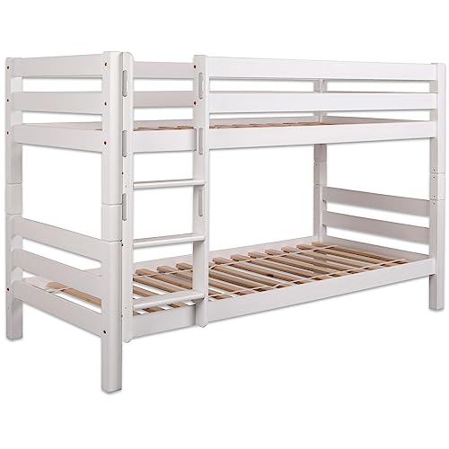 Staboos Etagenbett Liam mit Rutsche - 2in1 Etagenbett für 2 Kinder - Weißes Stockbett für 2 Kinder aus massivem Buchenholz - Etagenbett 90x200 cm umbaubar zu Einzelbetten - Stockbett mit Leiter