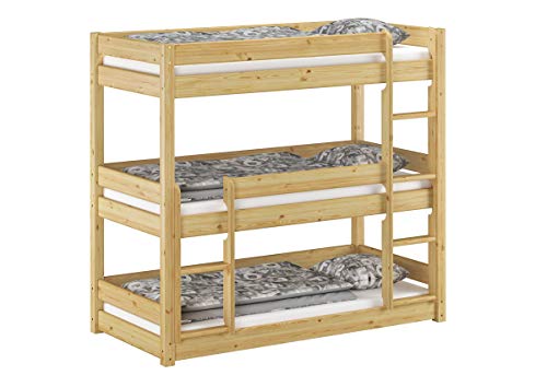 Erst-Holz® Dreier-Etagenbett für Erwachsene Stockbett für DREI Personen 90x200 Kiefer Massivholz V-60.03-09, Ausstattung:Rollrost inkl.