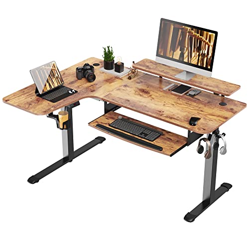 EUREKA ERGONOMIC Höhenverstellbarer Schreibtisch 155×110cm Schreibtisch Höhenverstellbar Elektrisch Großer Gaming Tisch L-Form Doppelmotor Rechts Eck Tisch mit Kabelmanagement und Memory Funktion