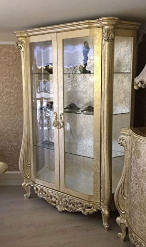 Casa Padrino Luxus Barock Vitrine Antik Gold 135 x 53 x H. 203 cm - Prunkvoller Massivholz Vitrinenschrank im Barockstil - Barock Möbel