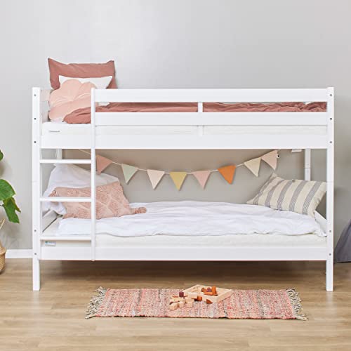 Hoppekids Etagenbett 90x200 mit Rausfallschutz, Lattenrost und Kaltschaummatratzen | Kinderbett für Jungen & Mädchen - Massivholz Kinder Etagenbett - Weiss