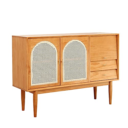 QINJIE MASSIVHOLZ Universal Buffet Sideboard, Küche Aufbewahrungs-Sideboard Esszimmer Buffet Serverschrank, mit 2 Ebenen Schränken und offenem Regal, für Wohnzimmer, Schlafzimmer,51in