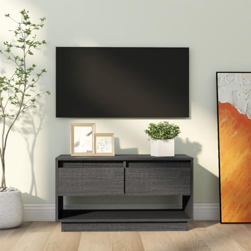 Youuihom TV-Schrank Aufbewahrungsschrank Wohnzimmer-TV-Schrank Sideboard Grau 74x34x40 cm Massivholz Kiefer Geeignet für Wohnungen, Wohnzimmer, Eingangshallen