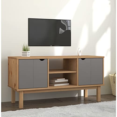 Youuihom TV-Schrank Aufbewahrungsschrank Wohnzimmer-TV-Schrank Sideboard OTTA Braun&Grau 113,5x43x57 cm Massivholz Kiefer Geeignet für Wohnungen, Wohnzimmer, Eingangshallen